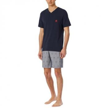 Schiesser Kurzpyjama mit Palmenmuster in Nachtblau