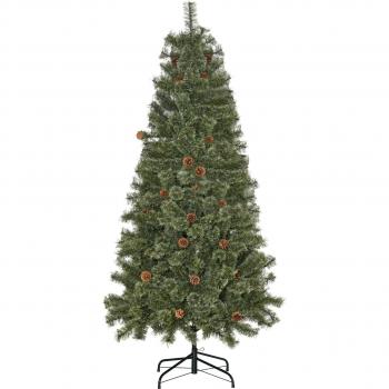HOMCOM Albero di Natale 180cm con Pigne Decorative, Base in Metallo e 450 Rami per Interni, Verde