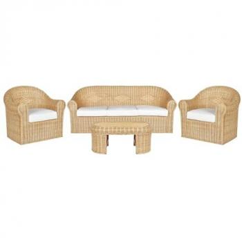 Set da Giardino 5 Posti in Rattan Naturale Stile Boho con Cuscini in Cotone Livadeia