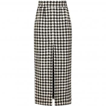 Dolce&Gabbana Black and White Houndstooth Wool Midi Skirt for Women, Multicolor, Available in S