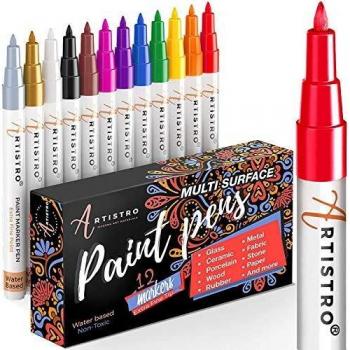 Acrylic Paint Pens for Rock Painting, Stone, Ceramic, Glass, Wood, Canvas. Set of 12