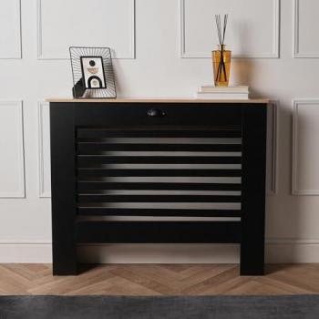 Black Mid‑Size Radiator Cover with Sideboard Shelf (OHS)