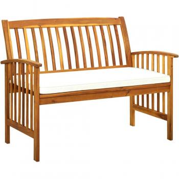Banco de jardín de acacia con cojines 119x64x90 cm