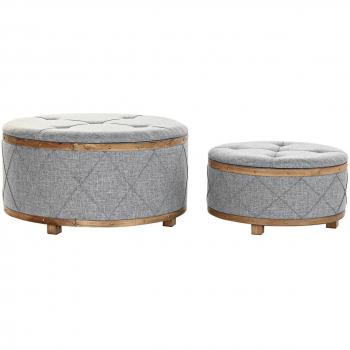 Panca DKD Home Decor Legno Natural Polyester Light Grey 80x80x43 cm
