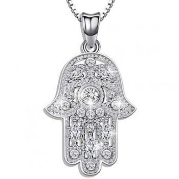 Aniu Halskette mit Hamsa Hand, 925 Silber, Zirkonia, Geschenk für Frauen, 46cm