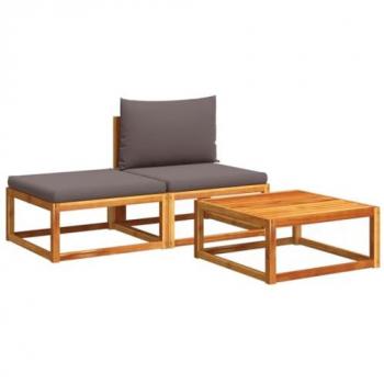Divano da Giardino 3pz con Cuscini in Legno Massello di Acacia