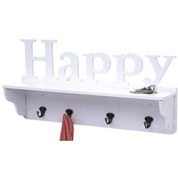 Mendler Garderobe HWC-D41 Happy, 4 crochets massifs, 30x60x13cm blanc