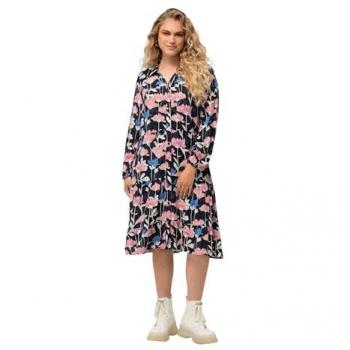 Ulla Popken Midikleid Damen, Aquarellblumen, Größe 50/52, Langarm