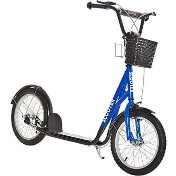 Trottinette Enfant Frein AV-AR Garde-Boue Béquille Panier Métal Grandes Roues Pneumatiques Guidon Réglable Bleu Noir