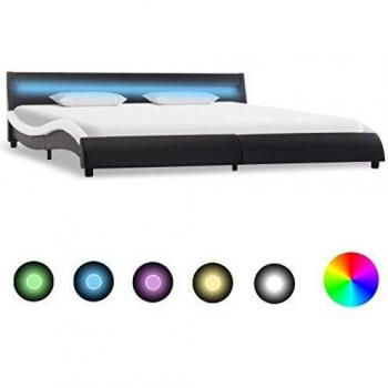 Bedframe LED noir et blanc similicuir 180x200 cm (vidaXL)