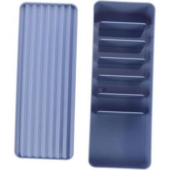 Rangement multi‑couvercle bleu pour câbles, écouteurs et matériel bureau