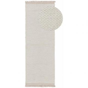 Tapis doux en laine crème 80x250