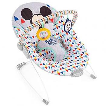 Transat Bébé Disney Mickey Vibrant Happy Triangles avec 2 Jouets Amovibles et Harnais 3 Points, Lavable en Machine