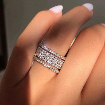 Sortija geométrica de cristal y diamantes de imitación para mujer, joyería de boda