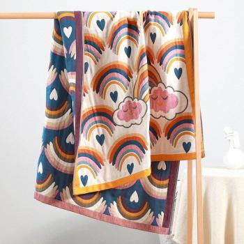 Grande serviette de bain en coton gaze arc-en-ciel pour femmes