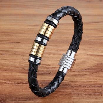 Bracelet de personnalité tissé à la main : cuir et acier inox – édition spéciale anniversaire