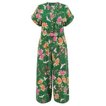 Recycled Green Crane Print Jumpsuit + Belt – Yumi Women’s Size 8 (UK)