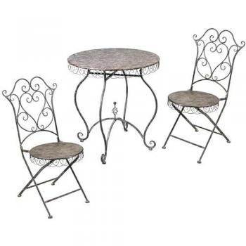Mobilier de Jardin Vintage en Fer : Table et 2 Chaises 70x70x75cm