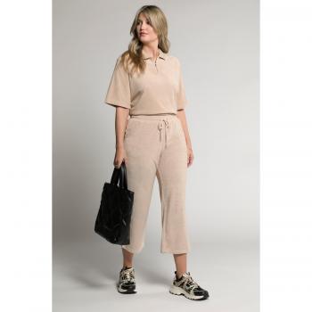 Culottes beige in cotone, cintura elastica, lunghezza polpaccio, Donna, Taglia 64/66