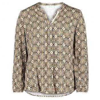 Cartoon Blusenshirt in Camel/Black – Muster-Design