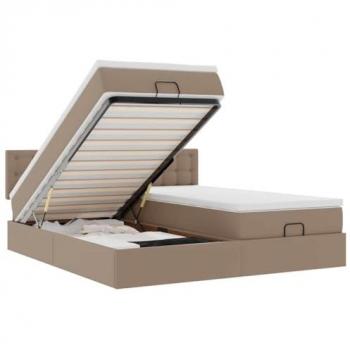 Lit ottoman cappuccino 200x200cm avec matelas en similicuir