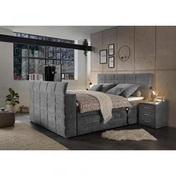 Motor-Boxspringbett Denver mit motorisierter TV-Halterung 180x200 cm grau