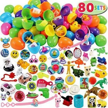 Easter Hunt Delight: 80 Small 6cm Eggs Packed with Toys and Stickers