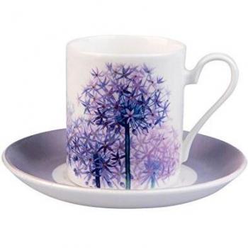 Purple Allium Bone China Coffee Set – 6 Cans & Saucers