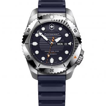 Victorinox 241995 – Montre Dive Pro, 43 mm, étanche 300 m, bracelet caoutchouc bleu, finition argenté