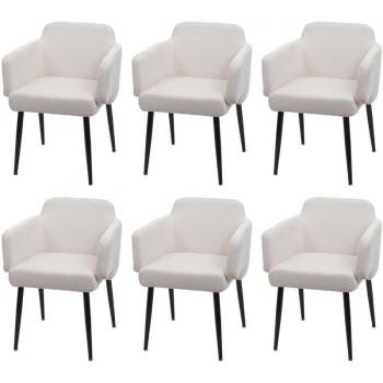 Lote de 6 sillas HHG 073 – tapizadas en blanco‑crema con reposabrazos y metal