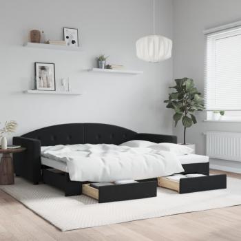Meuble Salon-Chambre : Lit de Jour Noir 90x200 cm – Velours & Rangement