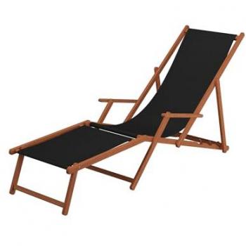 Chaise longue noire avec table et repose-pieds
