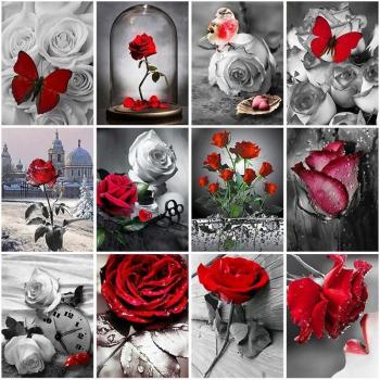 Black & White 5D Rose Diamond Stitching