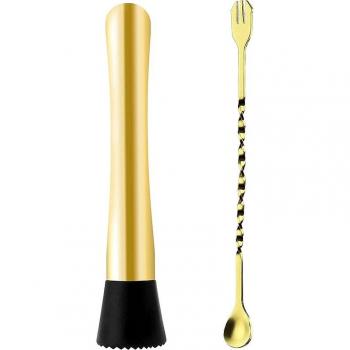 8 Stainless Steel Cocktail Muddler with Mixing Spoon Set
