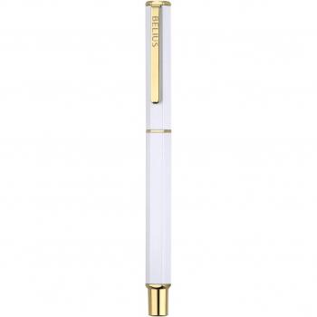 Bolígrafo Belius Macaron Bliss com Design Hexagonal Branco e Dourado Tinta Azul
