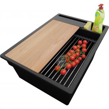 Primagran Evier à Encastrer 40cm – Lavabo 1 bac, Kit Vidange, Oslo Pocket Noir