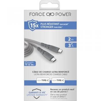 Cable USB-C ultra resistente 2m 3A color gris
