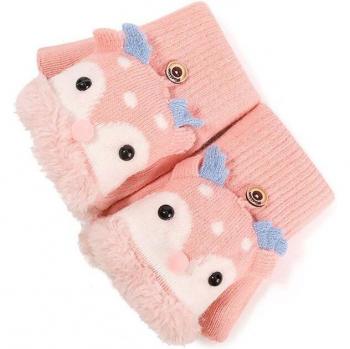 Guantes navideños para niños, con pelo de cordero de imitación, medio dedo, a prueba de viento