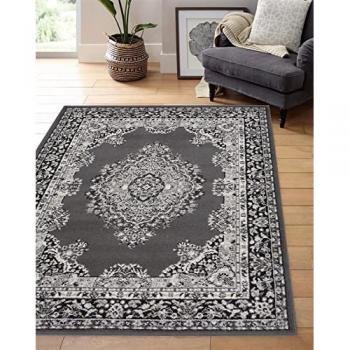 Wilton Grey Traditional Medallion Woven Rug 120x170 cm