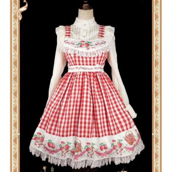 Infanta Strawberry Print Red Plaid JSK Dress