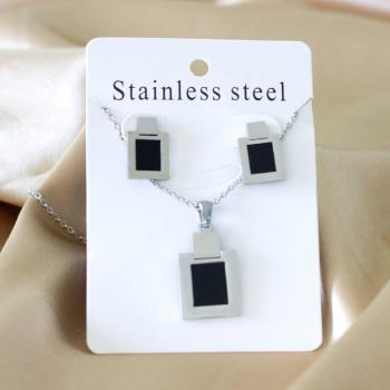Elegant Stainless Steel Jewelry Set for Women featuring Square and Round Shell Pendants, Necklaces, and Earrings in Gold and Silver