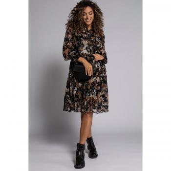 Vestito Doppio Strato Fantasia Colletto da Camicia Maniche Lunghe Nero Donna Taglia 64/66 Viscosa/Poliestere Ulla Popken