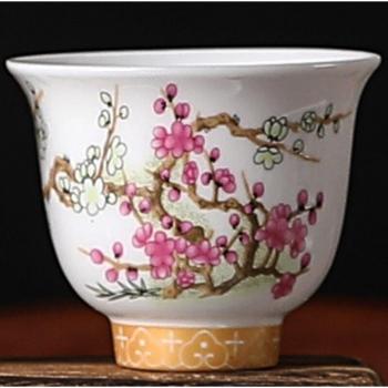 Chinese White Porcelain Tea Cup with Hand-Painted Flowers