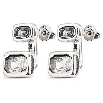Pendientes BOA PEN0786MCLMTL0U – Bañado en Plata de Ley, Multiposición, Cristal Gris y Blanco