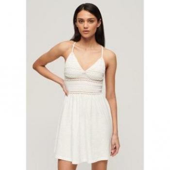 Robe courte Superdry blanche en jersey et dentelle, taille 44