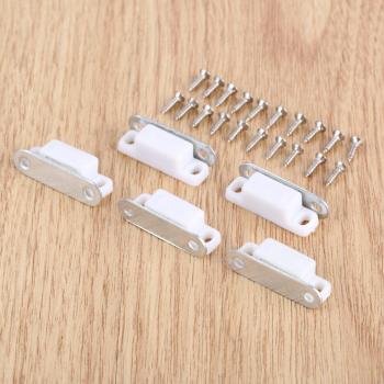 Small Metal Door Stopper Magnets – 5pcs, 27x10mm, White & Brown, With Screws for Cabinets
