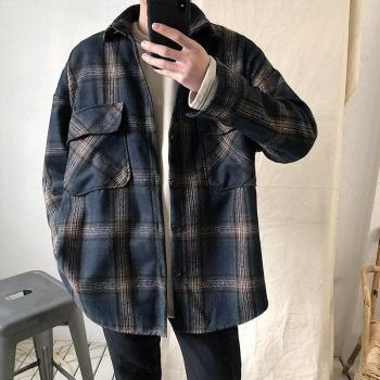 Men's Large Size Retro Plaid Casual Shirt Jacket