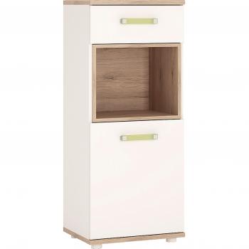 4kids 1 Door 1 Drawer Light Oak and White High Gloss Cabinet