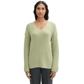 TOM TAILOR Damen RIPP Strickpullover V-Ausschnitt grün S