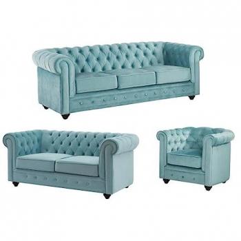 Sofá de terciopelo azul pastel 3 plazas
